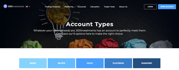 500Investments account types