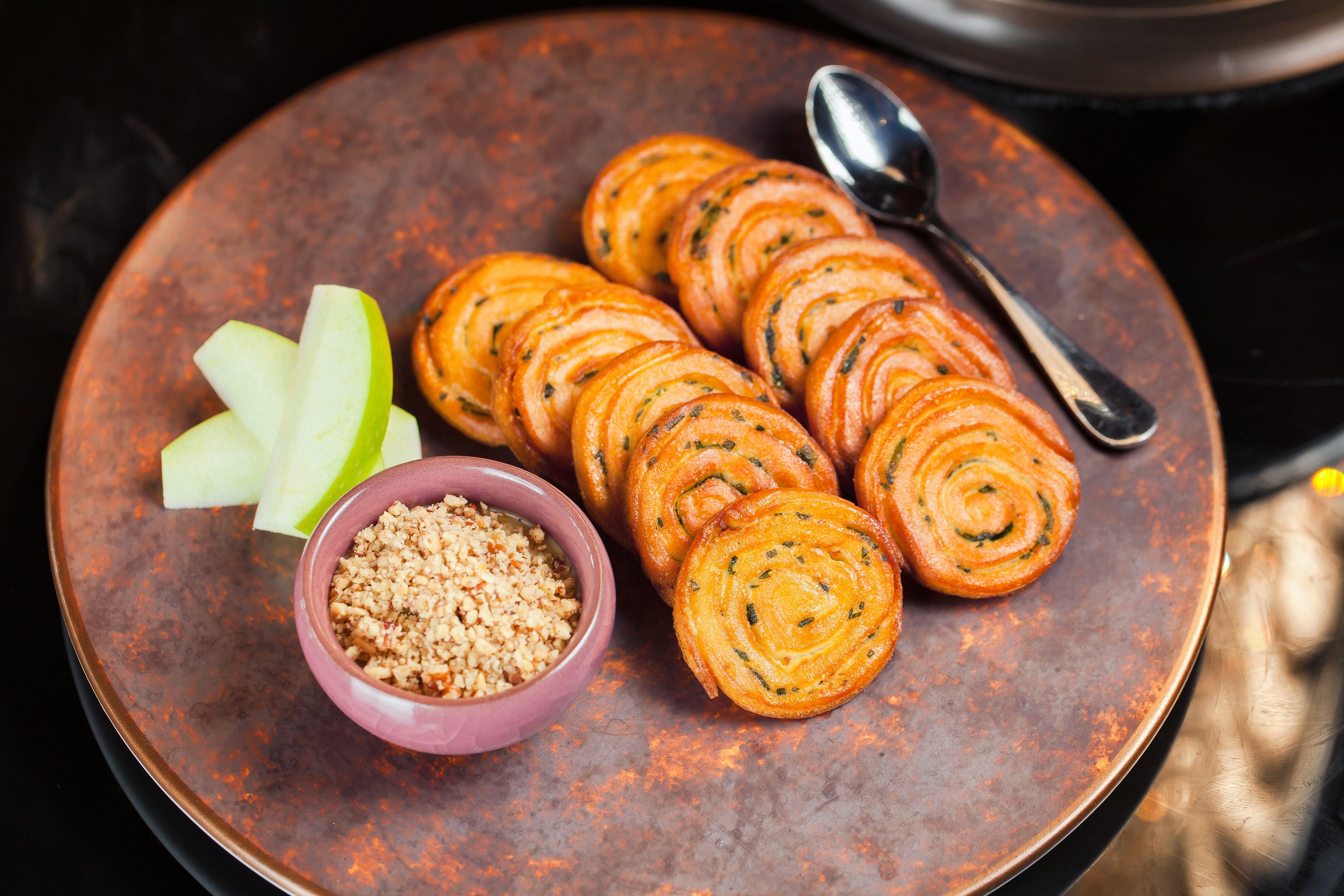 Hazelnut Foie Gras Pate and Spring Onion Pancake^