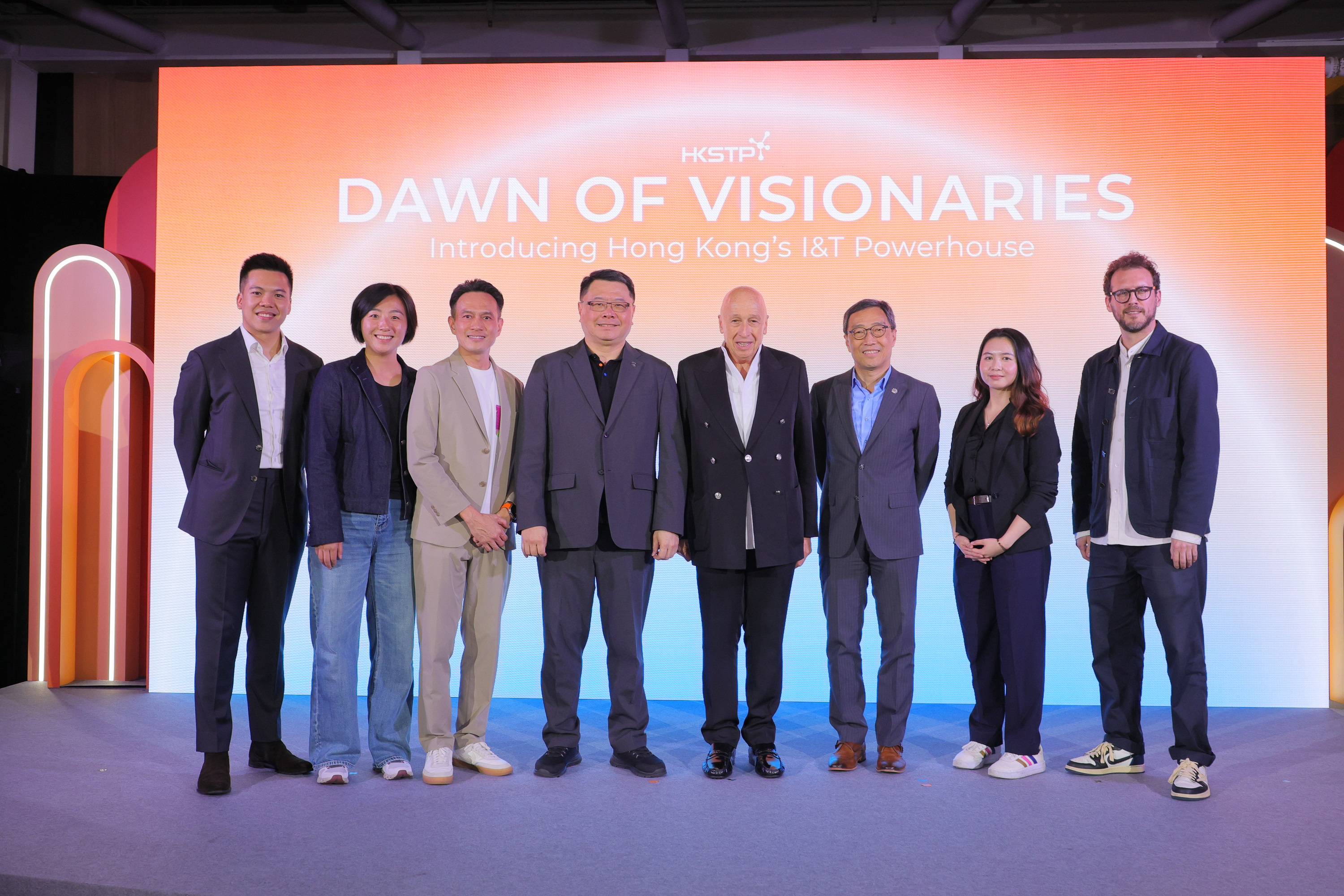 Dr. Allan Zeman, Chairman of Lan Kwai Fong Group, and Amb. George Hara, Group Chairman and CEO of DEFTA Partners, have been appointed as Advisors of the HKSTP I&T Powerhouse. From left: Lester Chan, CEO, Aura Labs Limited; Kiki Zhang, CFO, FJ Dynamics; Hilton Law, CEO, Integrated Solutions; Sunny Chai, Chairman of HKSTP; Dr. Allan Zeman, Chairman, Lan Kwai Fong Group; Albert Wong, CEO, Hong Kong Science & Technology Parks Corporation; Jasmine Wong, Bachelor of Biomedical Science Student, The Chinese University of Hong Kong; Tom Edwards, Head of Radio, Monocle.