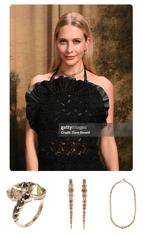 Poppy Delevingne attended the British Vogue and GǪ Fashion and Film Party adorned in Desert diamonds by Ara Vartanian